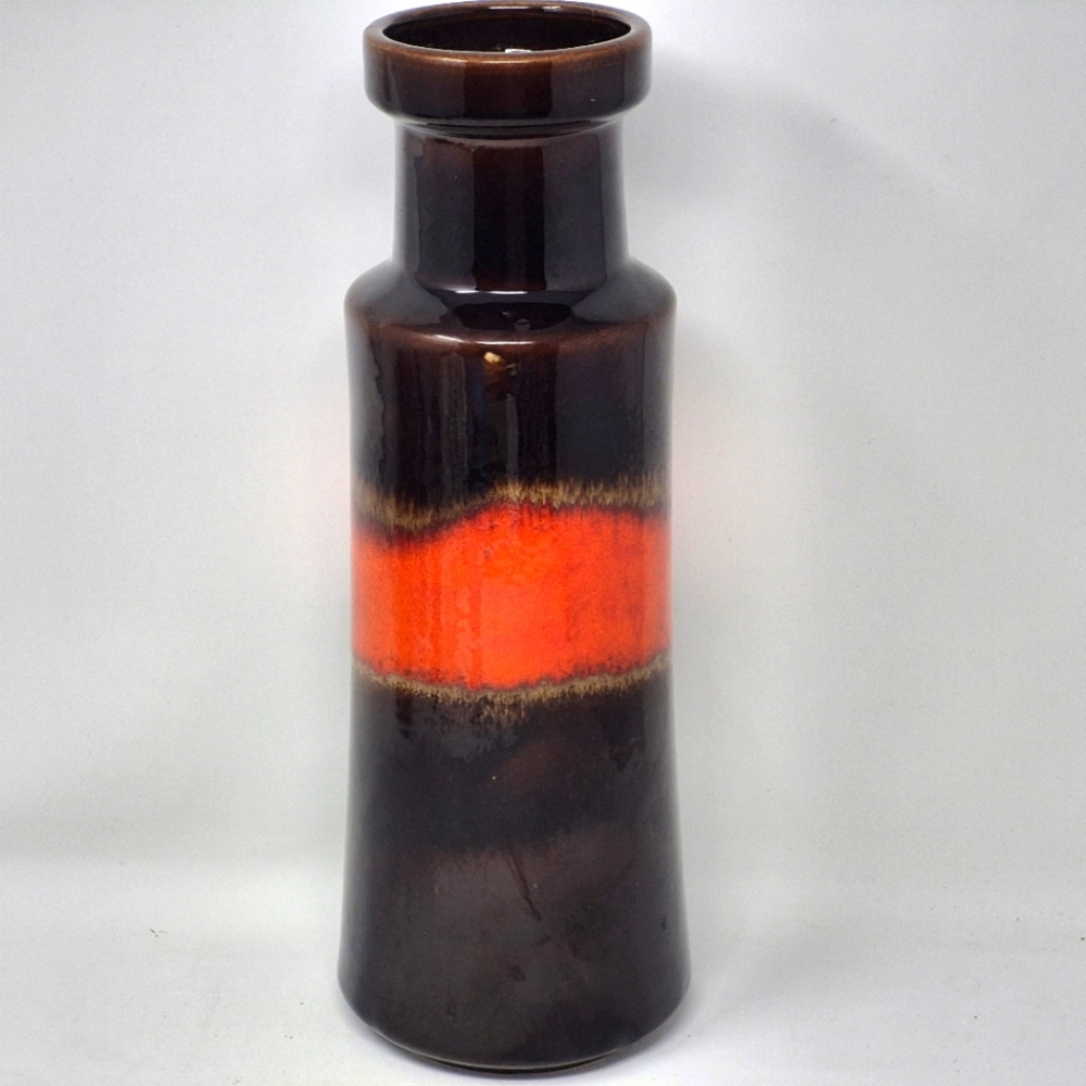 Vintage West Germany Brown And Orange Glaze Ceramic Vase - Picture 2 of 6